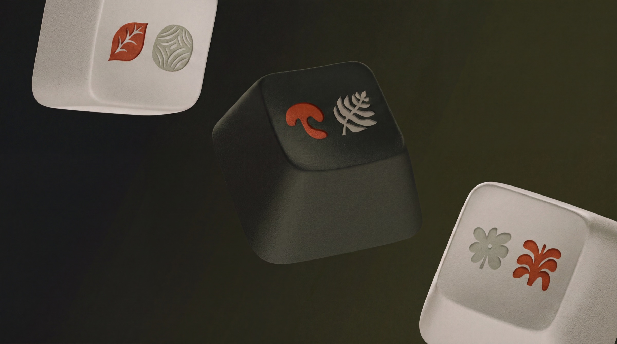 Teclas de teclado con los íconos de condimentos de Sazón sobre un fondo oscuro